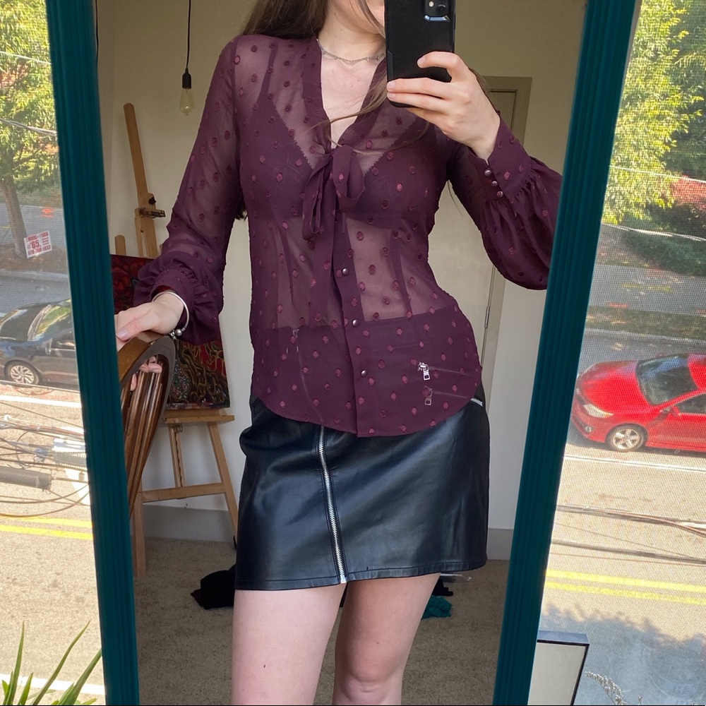 Express burgundy transparent polka dot blouse